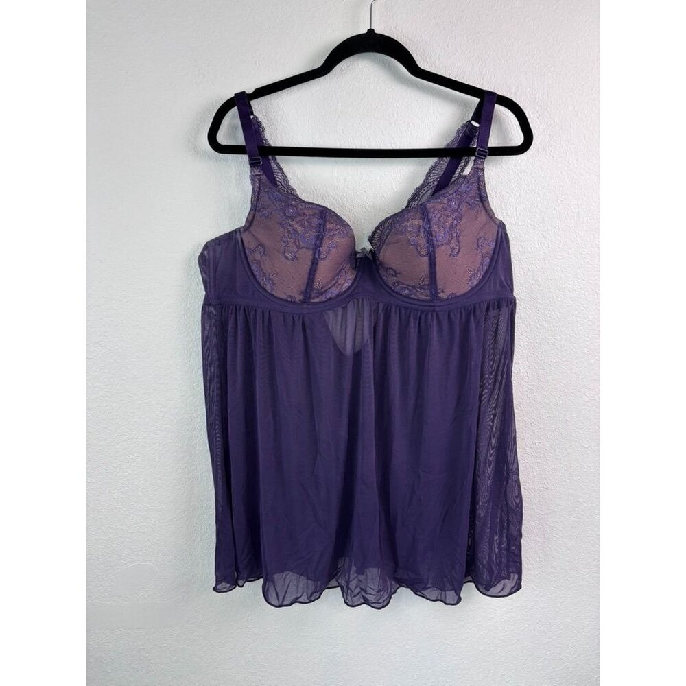 Adore Me women's 42D purple lace demi underwire chemise‎ lingerie gown